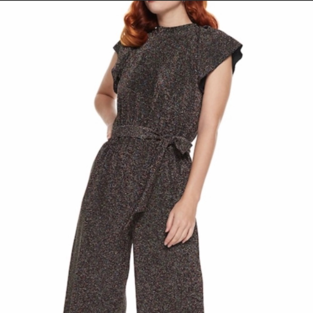 Nine West wide leg glitter holiday jumpsuit EUC